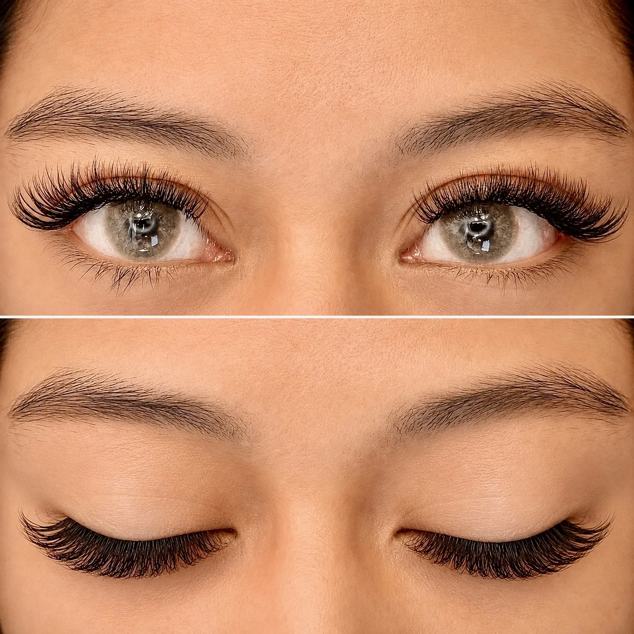 Cat Eye lash extensions before and after, eyes open and closed, AyuriNails Beauty Lounge Poblacion Makati